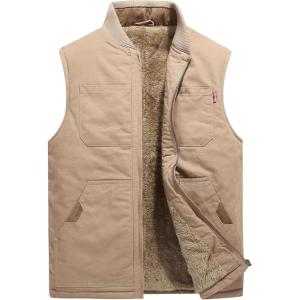 imageFlygo Mens Winter Warm Outdoor Utility Hunting Work Quilted Lined Canvas Vest02 Khaki