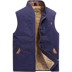 imageFlygo Mens Winter Warm Outdoor Utility Hunting Work Quilted Lined Canvas Vest02 Navy Blue