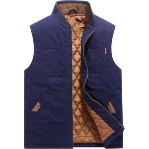 imageFlygo Mens Winter Warm Outdoor Utility Hunting Work Quilted Lined Canvas VestNavy Blue