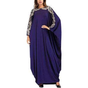imageFlygo Muslim Abaya for Women Maxi Long Dresses Dubai Pendant Bat Sleeves Turkey African Caftan Kaftan Daily Casual One Size Navy