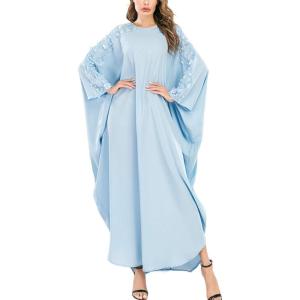 imageFlygo Muslim Abaya for Women Maxi Long Dresses Dubai Pendant Bat Sleeves Turkey African Caftan Kaftan Daily Casual One Size Sky Blue