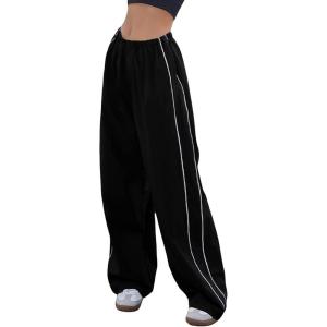 imageFlygo Track Pants Women Baggy Pants Y2k Cargo Pants Womens Spring Fashion Parachute Pant for WomenBlack