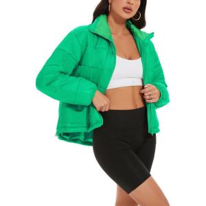 imageFlygo Women Lightweight Quilted Puffer Jacket Long Sleeve Zip Packable Down Jackets CoatGreen