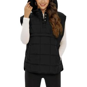imageFlygo Women Quilted Pullover Puffer Vest Jacket Oversized Lightweight Sleeveless Down Vests OuterwearBlack