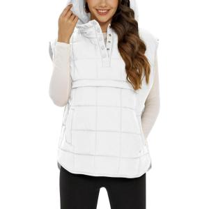 imageFlygo Women Quilted Pullover Puffer Vest Jacket Oversized Lightweight Sleeveless Down Vests OuterwearWhite