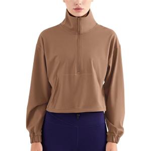 imageFlygo Womens 12 Zip Athletic Yoga Jacket Long Sleeve Active Pullover SweatshirtBrown