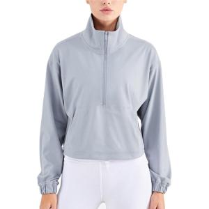 imageFlygo Womens 12 Zip Athletic Yoga Jacket Long Sleeve Active Pullover SweatshirtGrey