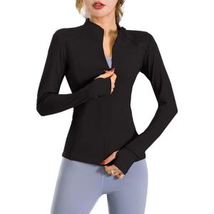 imageFlygo Womens Athletic Lightweight Fullzip Workout Running Yoga Jacket With Thumb HoleBlack