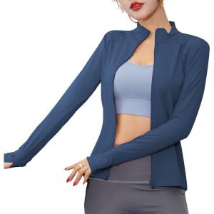 imageFlygo Womens Athletic Lightweight Fullzip Workout Running Yoga Jacket With Thumb HoleDark Blue