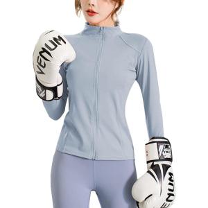 imageFlygo Womens Athletic Lightweight Fullzip Workout Running Yoga Jacket With Thumb HoleLight Blue