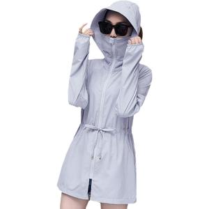 imageFlygo Womens Casual Jackets UPFUV 50 Full Zip Hoodie Outdoor Sports Rash Guard ShirtsLight Grey