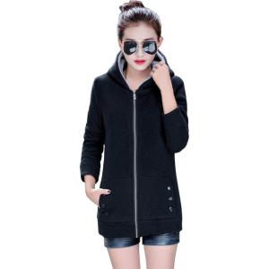 imageFlygo Womens Casual Warm Sherpa Lined Full Zip Hoodie Sweatshirt Jacket OutwearBlack