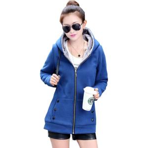 imageFlygo Womens Casual Warm Sherpa Lined Full Zip Hoodie Sweatshirt Jacket OutwearBlue