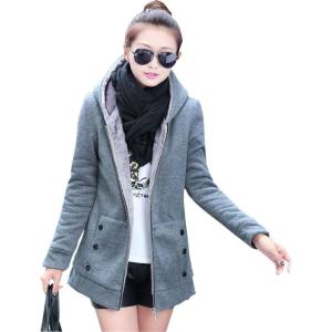 imageFlygo Womens Casual Warm Sherpa Lined Full Zip Hoodie Sweatshirt Jacket OutwearGrey