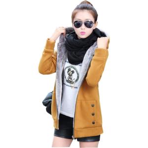 imageFlygo Womens Casual Warm Sherpa Lined Full Zip Hoodie Sweatshirt Jacket OutwearYellow