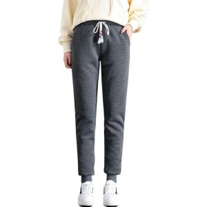 imageFlygo Womens Causal Thick Fleece Sherpa Lined Trousers Basic High Waist Sport PantGrey
