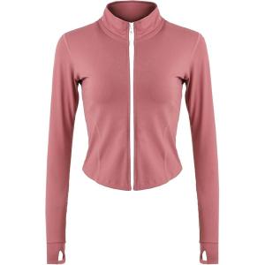 imageFlygo Womens Cropped Workout Jacket 12 Zip Athletic Yoga Running Pullover Tops with Thumb Hole02 Pink