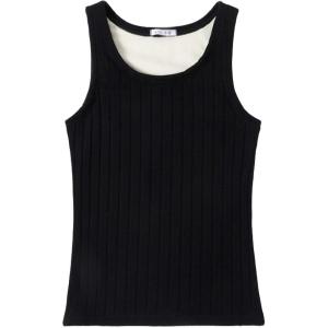 imageFlygo Womens Fleece Lined Tank Top Thermal Skinny Underwear TopsBlack