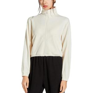 imageFlygo Womens Full Zip Active Running Crop Jacket Casual Long Sleeve SweatshirtBeige