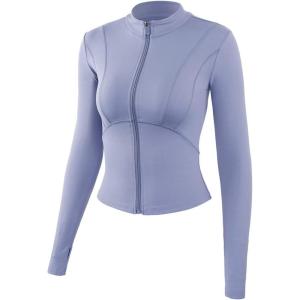 imageFlygo Womens Full Zip Lightweight Workout Athletic Yoga Jacket With Thumb HoleBlue