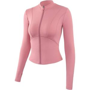 imageFlygo Womens Full Zip Lightweight Workout Athletic Yoga Jacket With Thumb HolePink