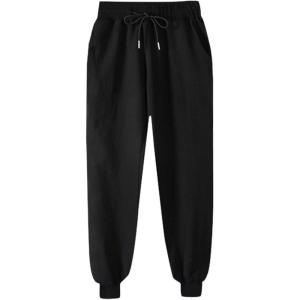 imageFlygo Womens Jogger Sweatpants Drawstring Waist Thermal Fleece Lined Active PantsBlack
