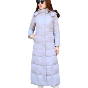 imageFlygo Womens Long Down Coat Hooded Maxi Down Parka Puffer Jacket OuterwearGrey
