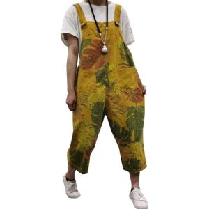 imageFlygo Womens Loose Baggy Wide Leg Floral Denim Overalls Jumpsuit Harem Pants One Size Style 09 Yellow