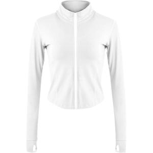 imageFlygo Womens Seamless Slim Athletic Full Zip Lightweight Workout Jacket with Thumb Holes02 WhiteM