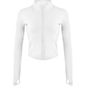 imageFlygo Womens Seamless Slim Full Zip Workout Track Yoga Jacket with Thumb HoleWhite