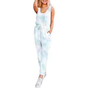 imageFlygo Womens Tie Dye 2 Pieces Outfits Sleeveless Tank Tops Long Sweatpants SetsBlue