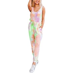 imageFlygo Womens Tie Dye 2 Pieces Outfits Sleeveless Tank Tops Long Sweatpants SetsGreen