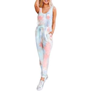 imageFlygo Womens Tie Dye 2 Pieces Outfits Sleeveless Tank Tops Long Sweatpants SetsPink