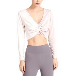 imageFlygo Womens Twist Colorblock Crop Tops Long Sleeve Cute Yoga Workout Running Gym Shirts TopWhitepink