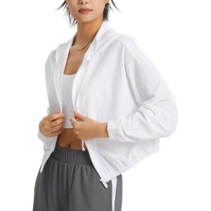 imageFlygo Womens UPF 50 Sun Protection Cropped Athletic Jackets Zip Up Hoodie Running Workout Shirts Outdoor JacketWhite
