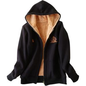 imageFlygo Womens Warm Fleece Sherpa Lined Hoodies FullZip Hooded Sweatshirt Jacket Large Black