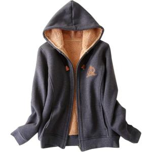 imageFlygo Womens Warm Fleece Sherpa Lined Hoodies FullZip Hooded Sweatshirt Jacket Large Dark Grey