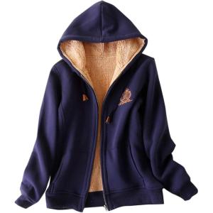 imageFlygo Womens Warm Fleece Sherpa Lined Hoodies FullZip Hooded Sweatshirt Jacket Large Navy