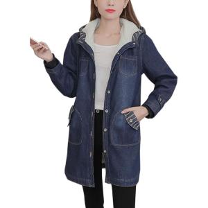 imageFlygo Womens Warm Sherpa Lined Hooded Long Denim Jean Jacket OvercoatBlue