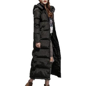imageFlygo Womens Winter Maxi Removeble Hooded Long Down Jacket Parka CoatBlack
