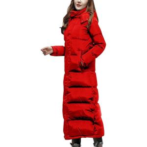 imageFlygo Womens Winter Maxi Removeble Hooded Long Down Jacket Parka CoatRed