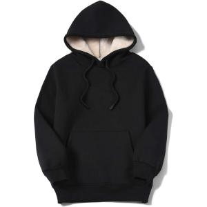 imageFlygo Womens Winter Warm Fleece Hoodie Pullover Sherpa Lined Sweatshirt with PocketsBlack