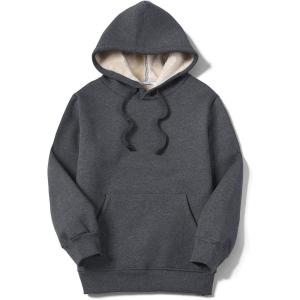 imageFlygo Womens Winter Warm Fleece Hoodie Pullover Sherpa Lined Sweatshirt with PocketsDark Grey