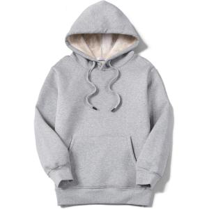 imageFlygo Womens Winter Warm Fleece Hoodie Pullover Sherpa Lined Sweatshirt with PocketsLight Grey