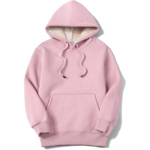 imageFlygo Womens Winter Warm Fleece Hoodie Pullover Sherpa Lined Sweatshirt with PocketsPink