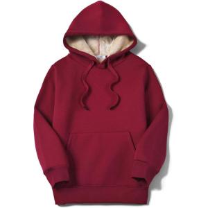 imageFlygo Womens Winter Warm Fleece Hoodie Pullover Sherpa Lined Sweatshirt with PocketsWine Red