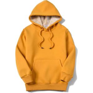 imageFlygo Womens Winter Warm Fleece Hoodie Pullover Sherpa Lined Sweatshirt with PocketsYellow