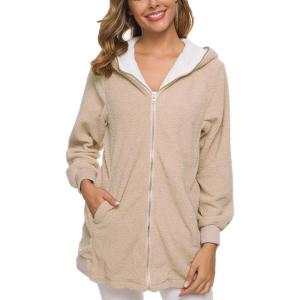 imageFlygo Womens Winter Warm Fuzzy Fleece Full Zipper Hooded Jacket Sherpa Sweatshirts Coat OutwearApricot