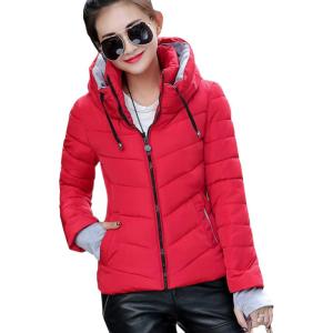 imageFlygo Womens Winter Warm Hooded Down Coat Quilted Puffer Outwear JacketsRed