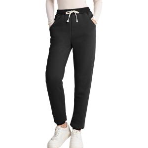 imageFlygo Womens Winter Warm Jogging Pants Sherpa Lined Sweatpants Sports Active SweatpantsBlack